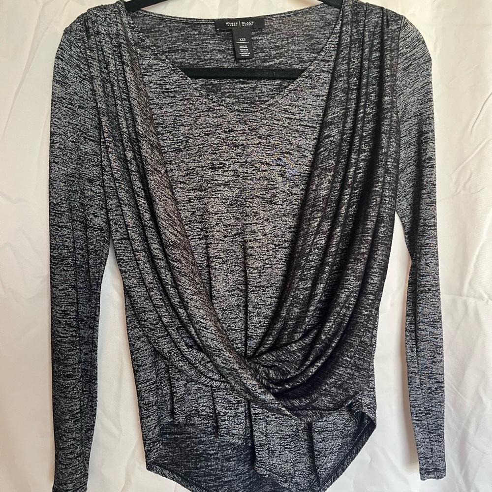 White House Black Market Gray Drape Linh Sleeve Top